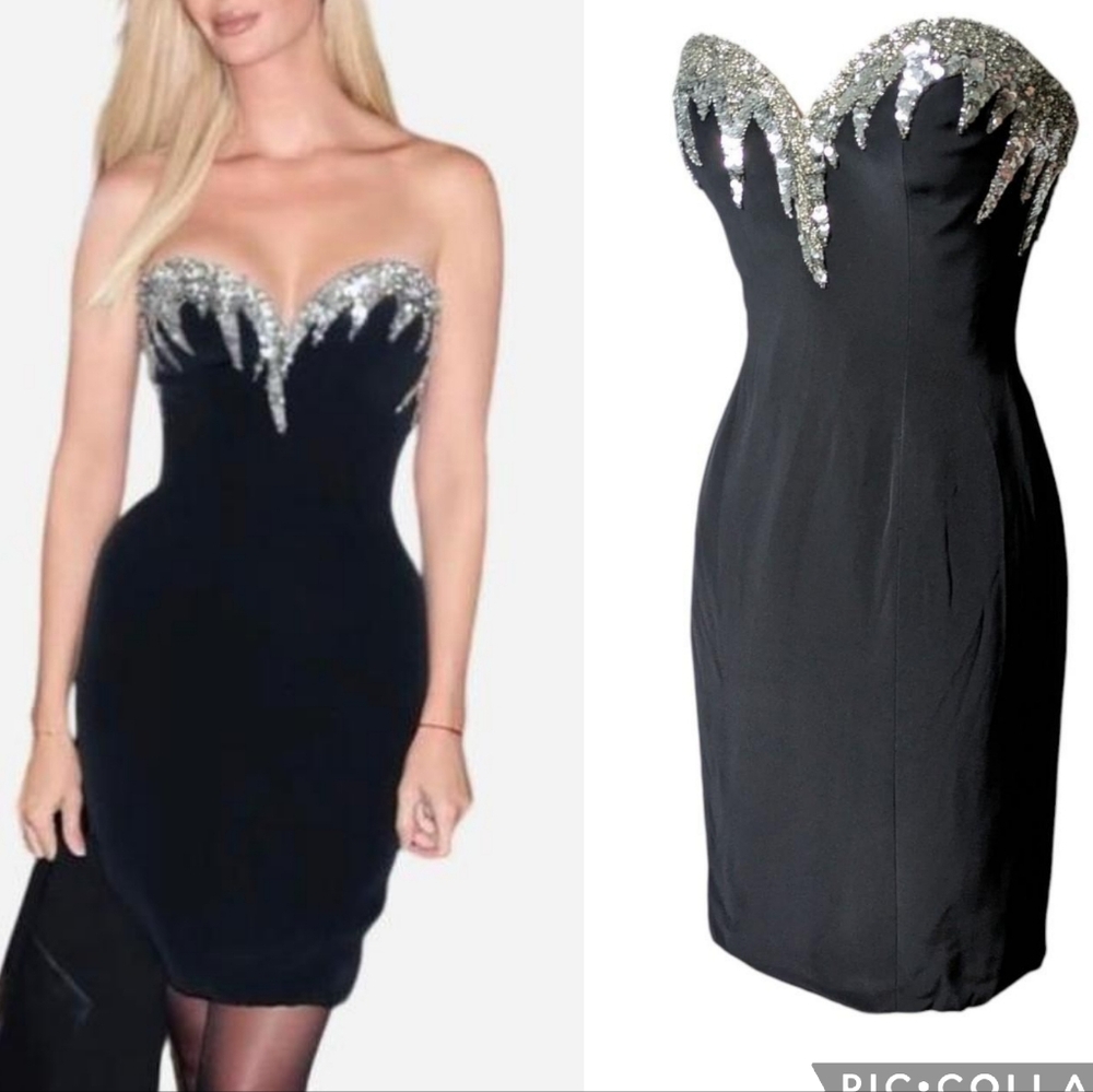 Vintage Bob Mackie Sequin Strapless Cocktail Dress – 80s 90s Bodycon Mini